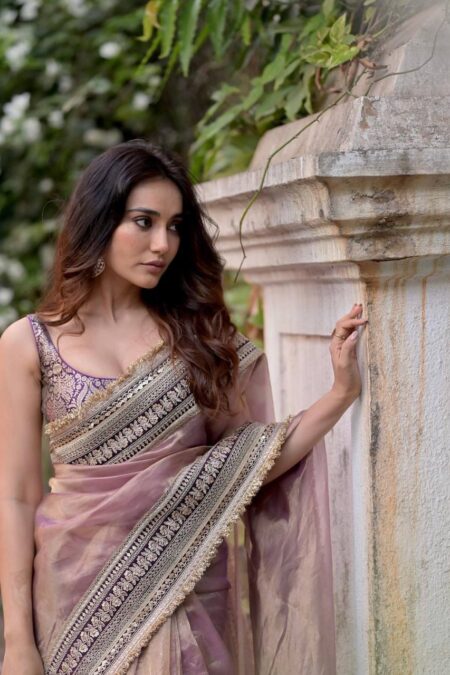 Women's Luxurious Mauve & Purple Art Silk Saree with Intricate Golden Zari & Broad Embroidered Border – Complete with Brocade Blouse for Festive & Wedding Wear